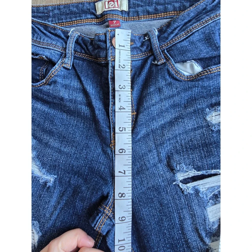 LEI Juniors Dark Wash Distressed Ripped Skinny‎ Jeans Size 7 Regular Denim